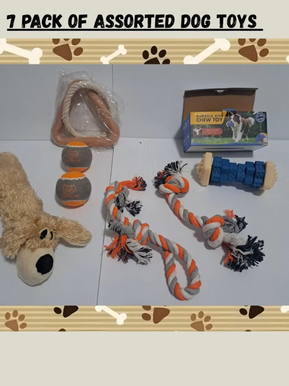 Lot Of 7 Dog Chew Toys Lot for Aggressive Chewers, Indestructible Tough Toys